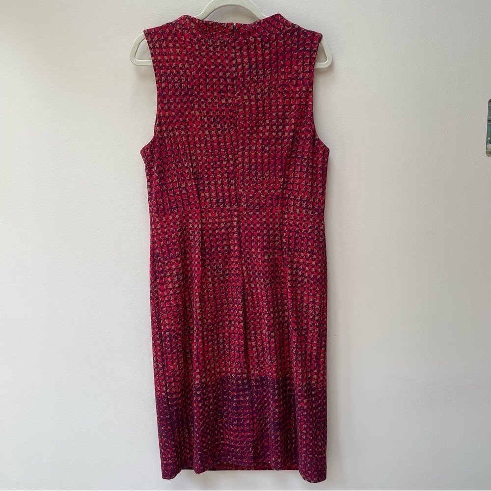 Lord & Taylor Red Houndstooth Sleeveless Mock Neck Mod Style Midi Dress Size 14 - Picture 7 of 10